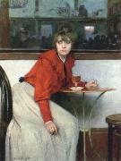 Ramon Casas chica in a bar oil painting